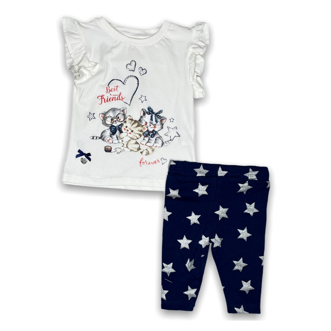 Compleu bumbac fetite, alb bleumarin, 1 an