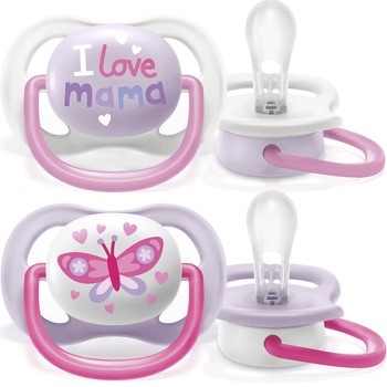 Set 2 suzete Philips-AVENT Ultra Air SCF080/02, ortodontica, 0-6 luni, Roz/Mov Set 2 suzete Philips-AVENT Ultra Air SCF080/02, ortodontica, 0-6 luni, Roz/Mov