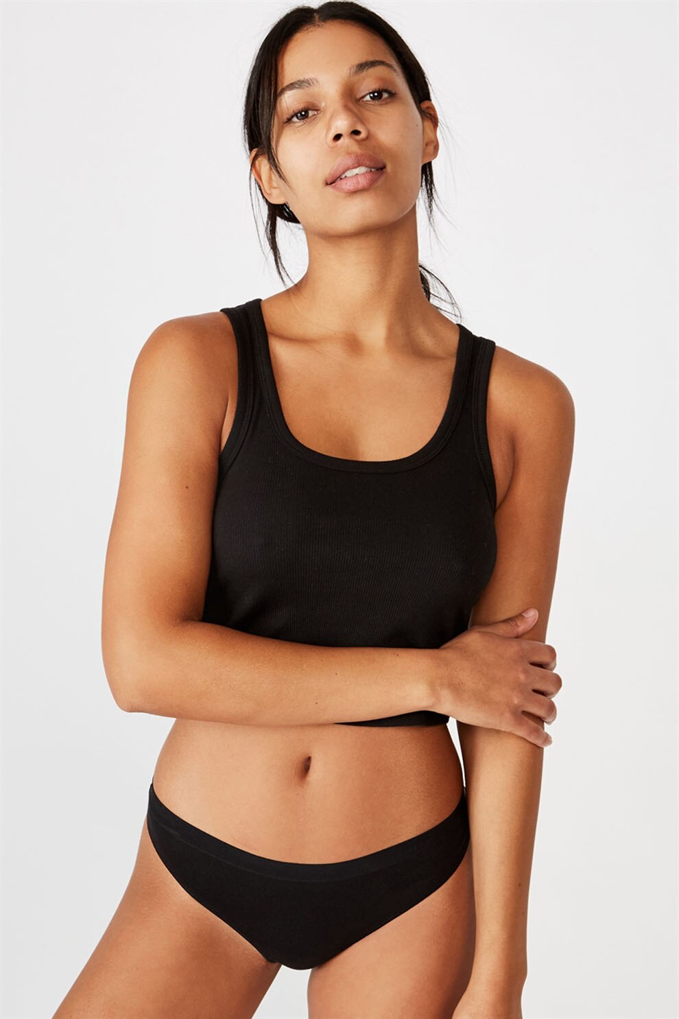 Cotton On, Chiloti tanga din amestec de bumbac organic, Negru, XS