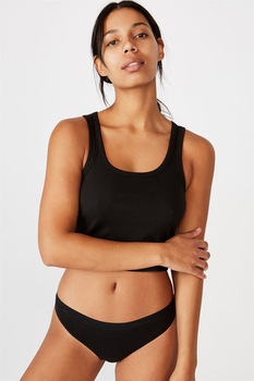 Cotton On, Chiloti tanga din amestec de bumbac organic, Negru, XS Cotton On, Chiloti tanga din amestec de bumbac organic, Negru, XS