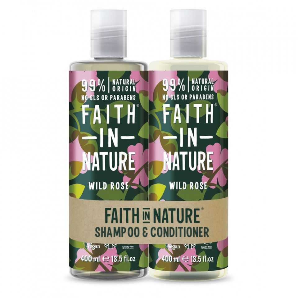 Set Sampon & Balsam cu Trandafir Salbatic, pt toate tipurile de par, Faith in Nature, 2 x 400 ml