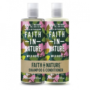 Set Sampon & Balsam cu Trandafir Salbatic, pt toate tipurile de par, Faith in Nature, 2 x 400 ml Set Sampon & Balsam cu Trandafir Salbatic, pt toate tipurile de par, Faith in Nature, 2 x 400 ml