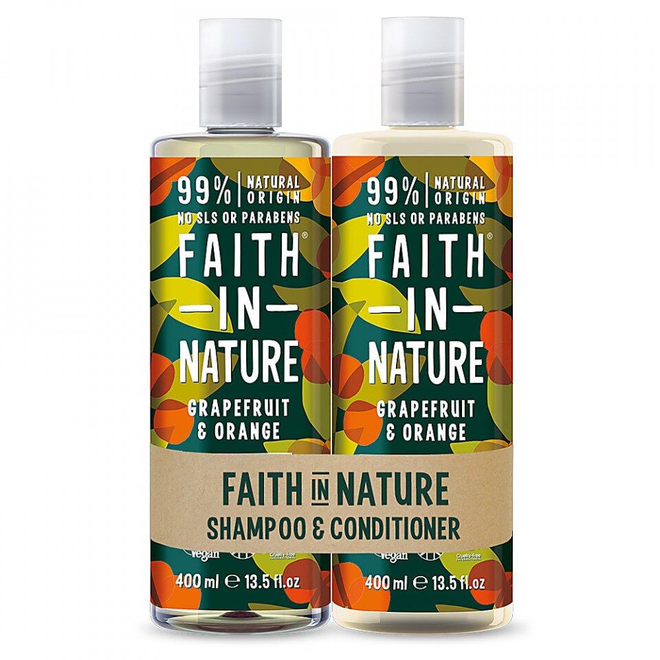 Set Sampon & Balsam Grapefruit si Portocala, par normal sau gras, Faith in Nature, 2 x 400 ml