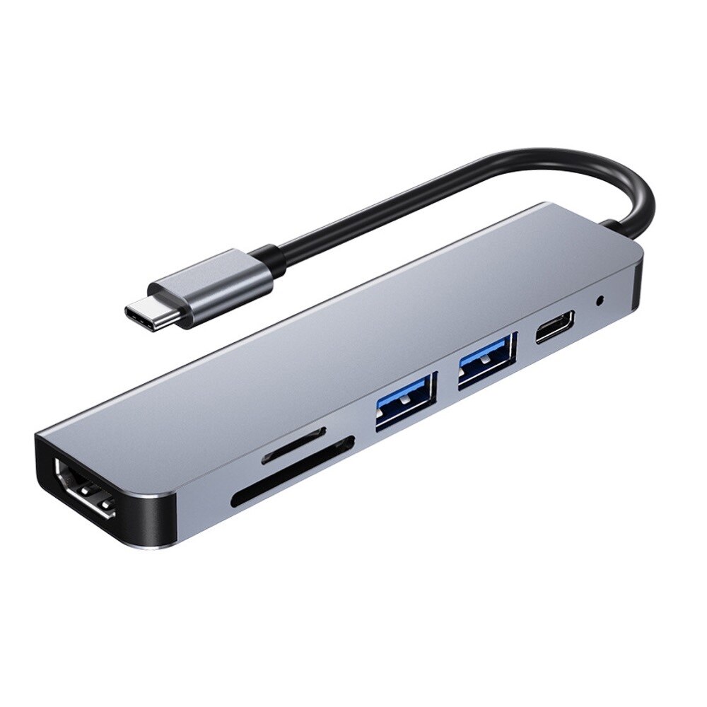 HUB pentru laptop 6-in-1, USB C la 4K Splitter USB 3.0, Cititor de carduri, Argintiu