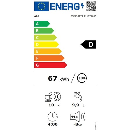 Masina de spalat vase incorporabila Slim AEG FSE73527P, 10 seturi, 7 programe, Clasa D, MaxiFlex, AirDry, QuickSelect, Motor inverter, SatelliteClean, Afisaj digital, Time Beam, 45 cm