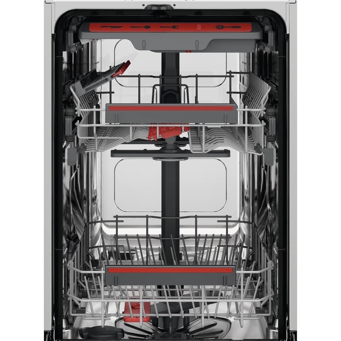 Masina de spalat vase incorporabila Slim AEG FSE73527P, 10 seturi, 7 programe, Clasa D, MaxiFlex, AirDry, QuickSelect, Motor inverter, SatelliteClean, Afisaj digital, Time Beam, 45 cm