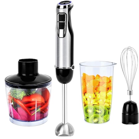 Set Blender de mana 4 in 1 Mix Master 30XQB,Lama din Otel inoxidabil,Capac anti-stropire,1000 W, 6 Viteze ,Functie Turbo,15000 Rpm min, Cana 600 ml, Tocator 500 ml,Black
