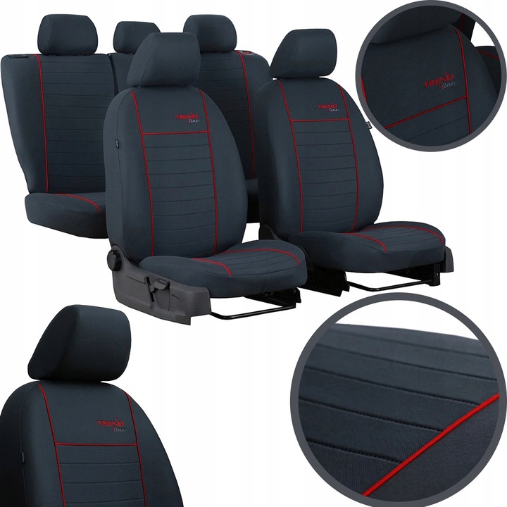 Set Huse Scaune Auto Pok-Ter Trend Line din 9 Piese Universale, Culoare Rosu, Compatibile cu Scaune cu Airbag