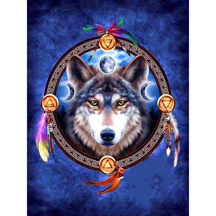 Set de creatie cu diamante 5D, 30 x 40cm, Multicolor, Model lup