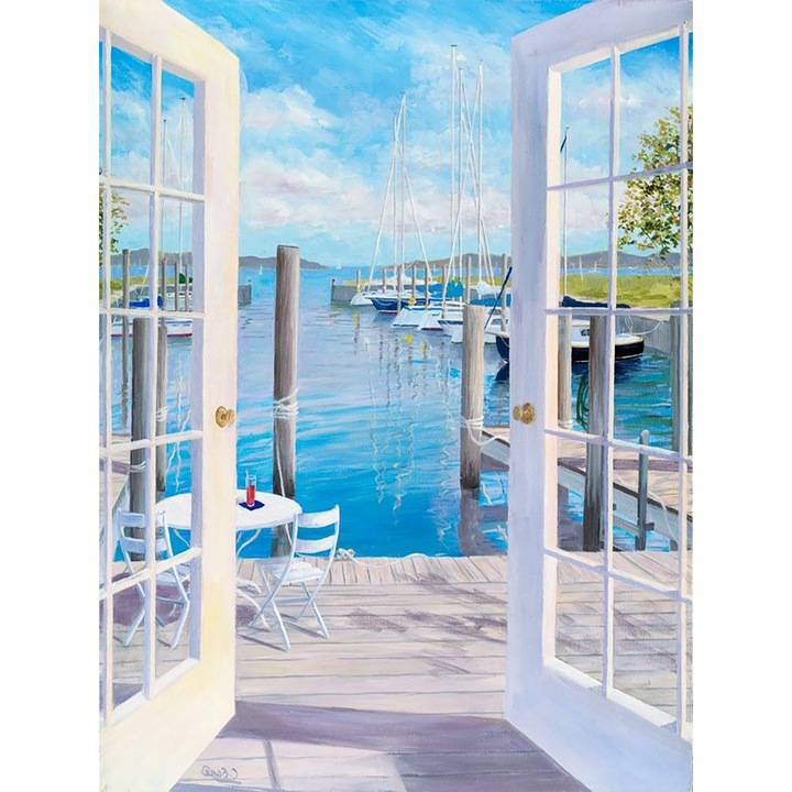 Set de creatie cu diamante 5D, 30 x 40cm, Model peisaj port, Multicolor