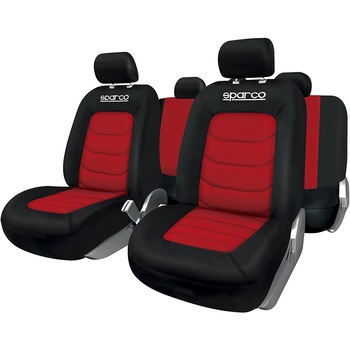 Set Huse Scaune Auto Sparco Ergo Sport, negru - rosu, 9 bucati Set Huse Scaune Auto Sparco Ergo Sport, negru - rosu, 9 bucati