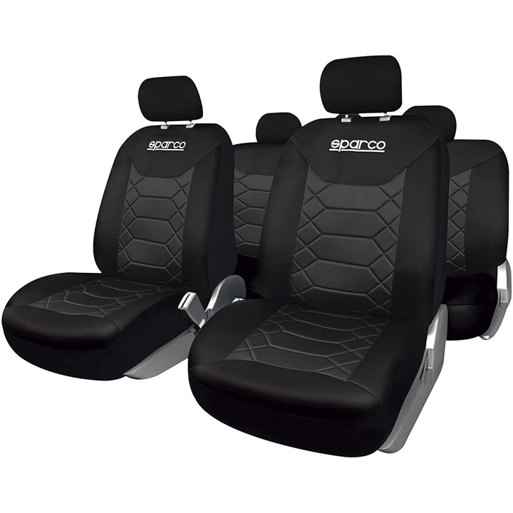 Комплект калъфи за автомобилни седалки Sparco Sport, черни, 9 бр