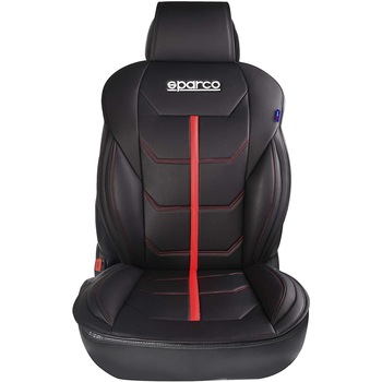 Husa Scaun Auto Sparco Ferrara, piele ecologica, neagra cu dunga rosie Husa Scaun Auto Sparco Ferrara, piele ecologica, neagra cu dunga rosie