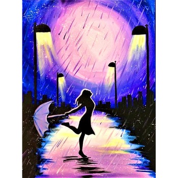 Set de creatie cu diamante 5D, 30.5 x 41cm, Model pictura femeie in ploaie, Multicolor Set de creatie cu diamante 5D, 30.5 x 41cm, Model pictura femeie in ploaie, Multicolor