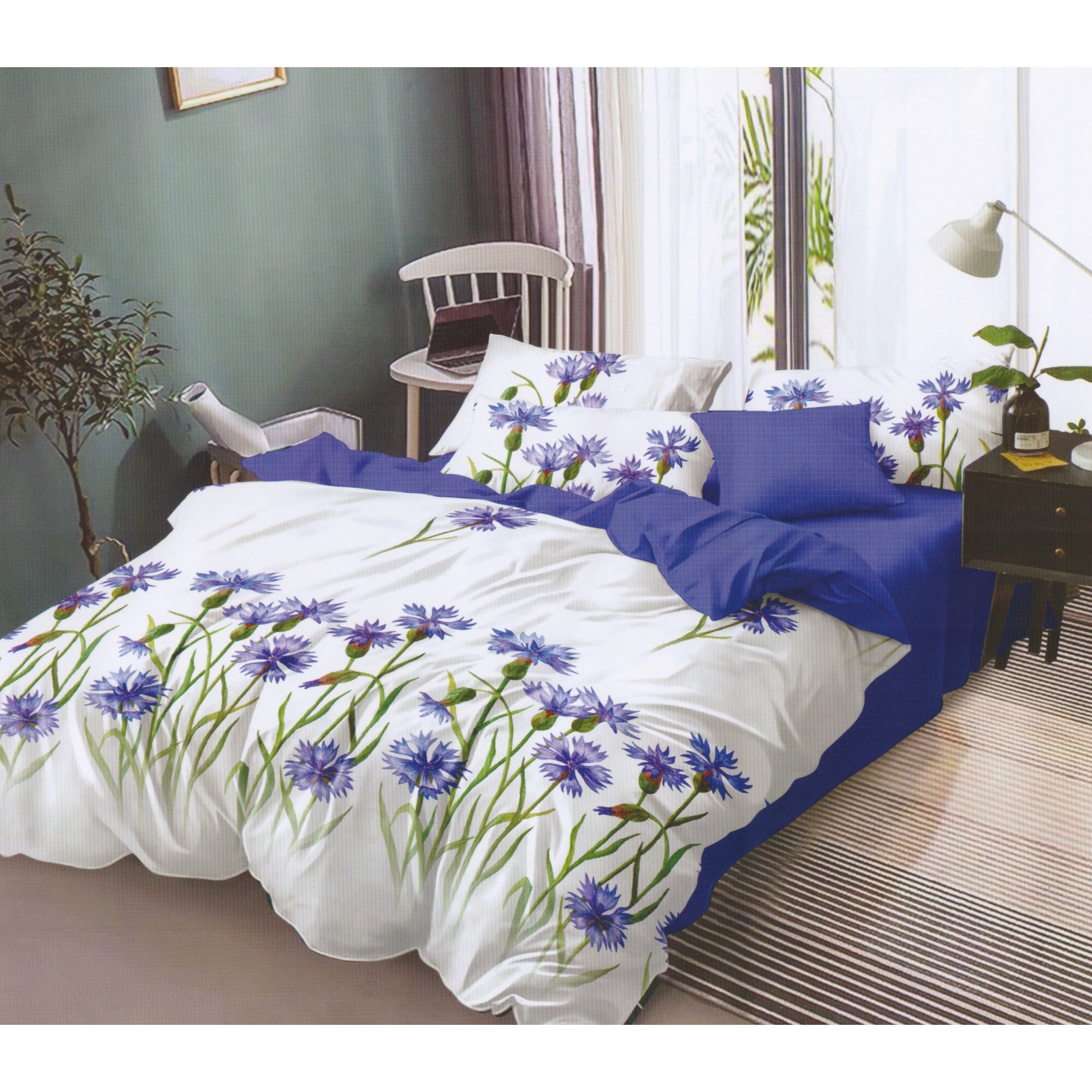 Set 6 piese, Lenjerie de pat dublu din bumbac FINET, multicolor - LFP75