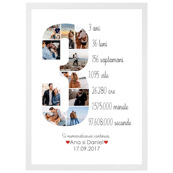Tablou personalizat cu poze si text, din lemn natural, Priti Global, cadou ziua indragostitilor, aniversare relatie sau casatorie, 3 ani, Alb, A3, 30 x 42 cm Tablou personalizat cu poze si text, din lemn natural, Priti Global, cadou ziua indragostitilor, aniversare relatie sau casatorie, 3 ani, Alb, A3, 30 x 42 cm