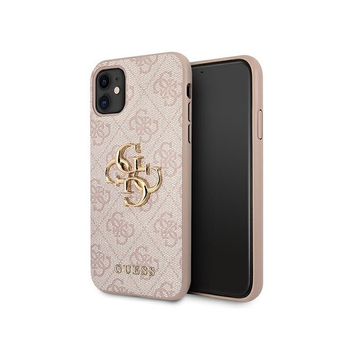 Husa Spate Premium Guess Compatibila Cu iPhone 11, Colectia Big Metal Logo, Roz - 06662