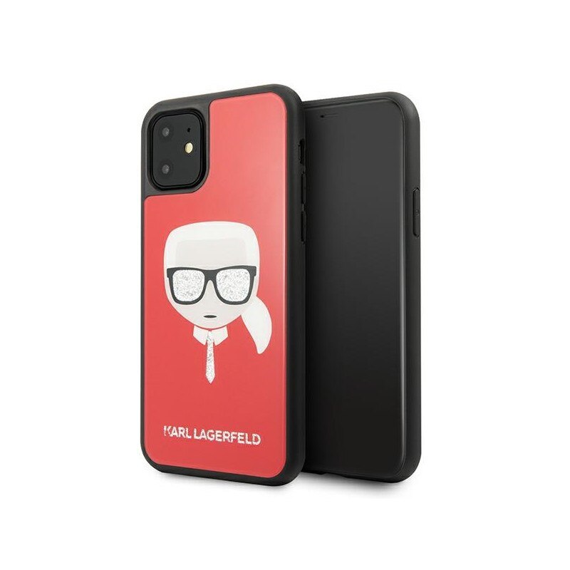 Husa Spate Premium Karl Lagerfeld Compatibila Cu iPhone 11, Iconic Karl Glitter Rosu
