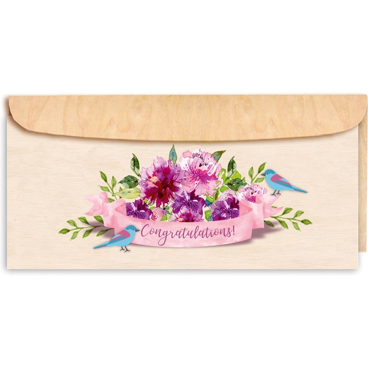 Felicitare Peonies Bouquet, Cozywood, Lemn, Maro, 110x220 mm