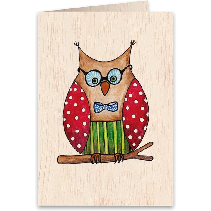 Felicitare Wooden Owlet, Cozywood, Lemn, Maro, 114x162 mm