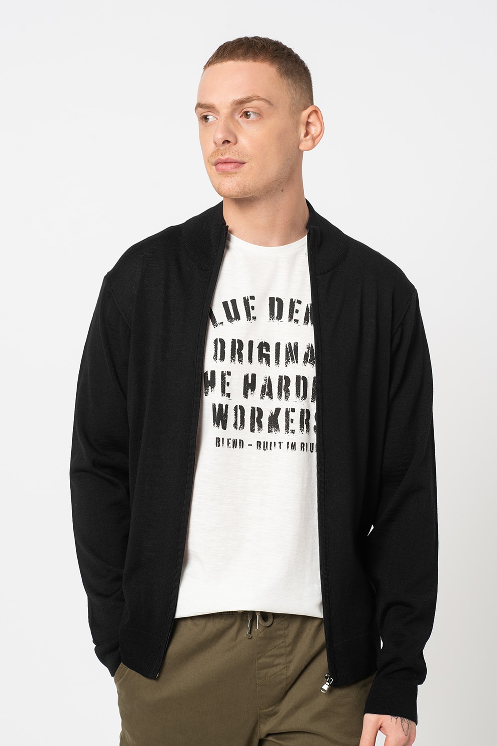 Casual Friday, Cardigan slim fit din amestec de lana Karlo, Negru