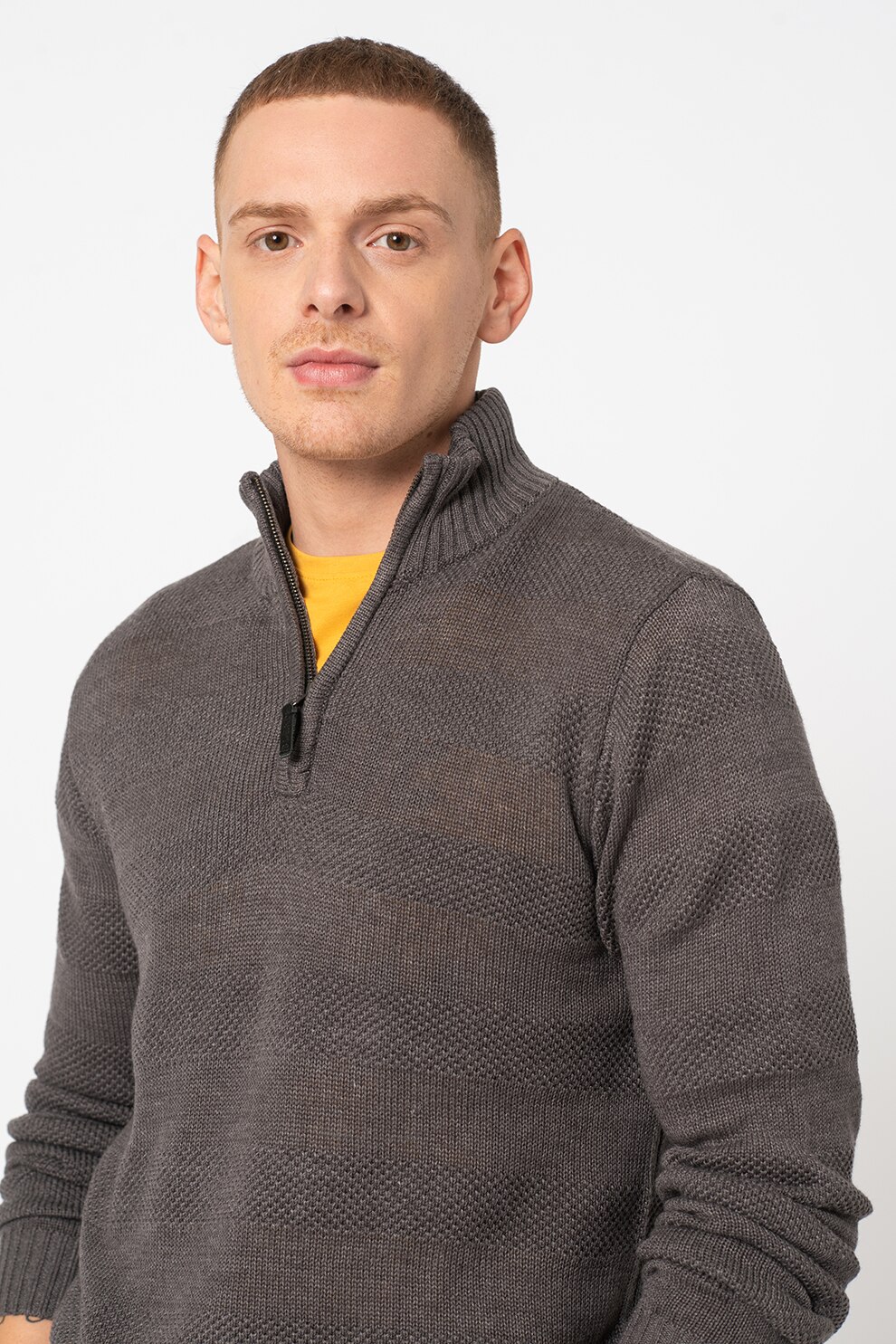 BLEND, Pulover cu fenta cu fermoar Nantes, Gri inchis, S