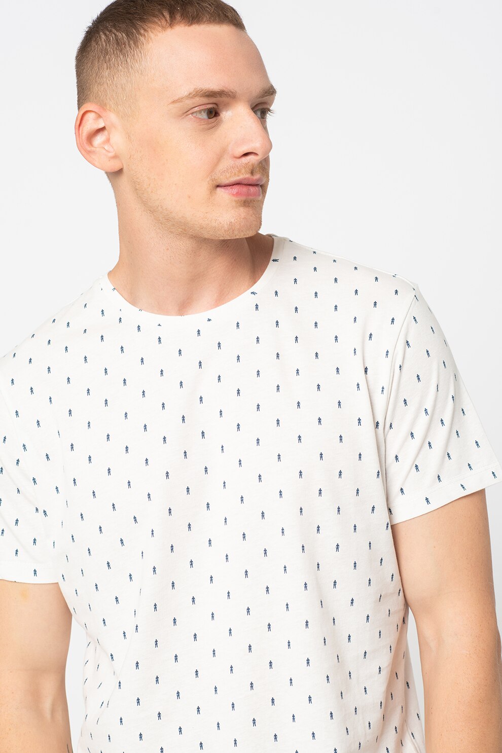 BLEND, Tricou cu decolteu la baza gatului si imprimeu, Alb