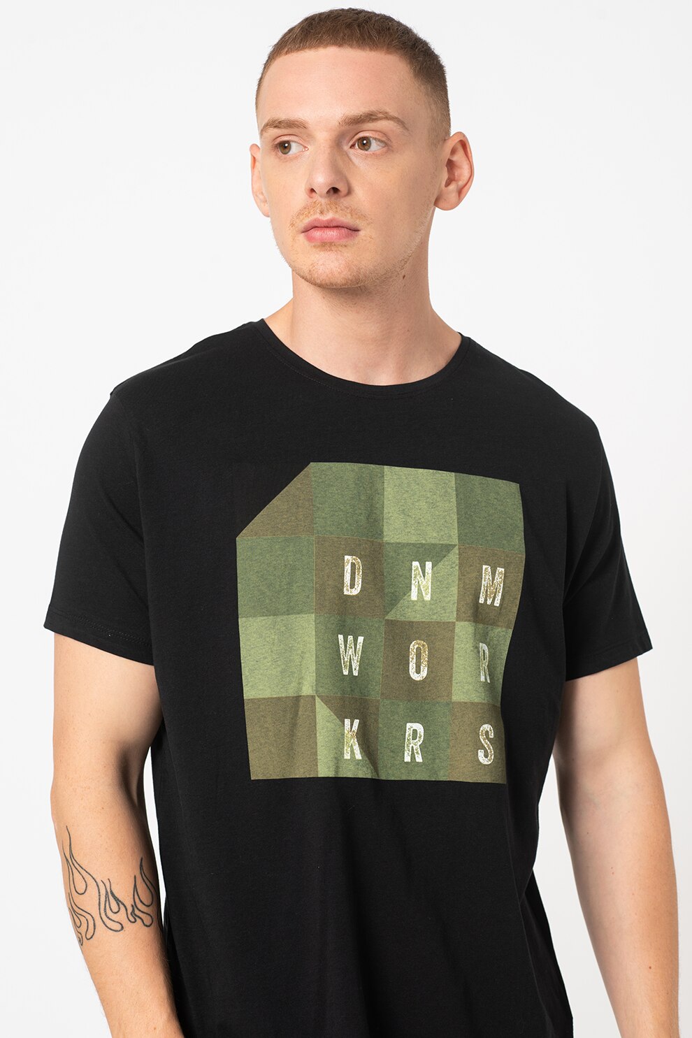 BLEND, Tricou de bumbac cu imprimeu, Negru