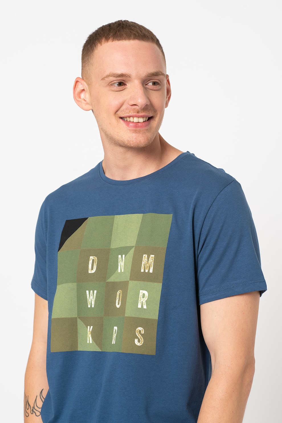 BLEND, Tricou de bumbac cu imprimeu, Bleumarin