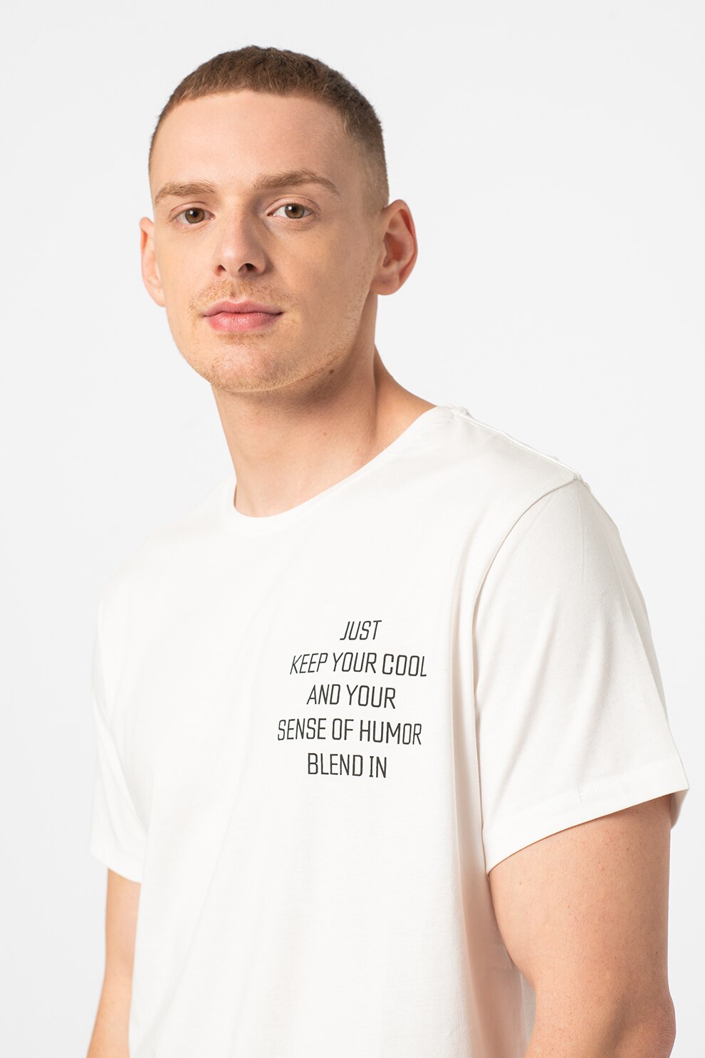 BLEND, Tricou cu detaliu text, Alb