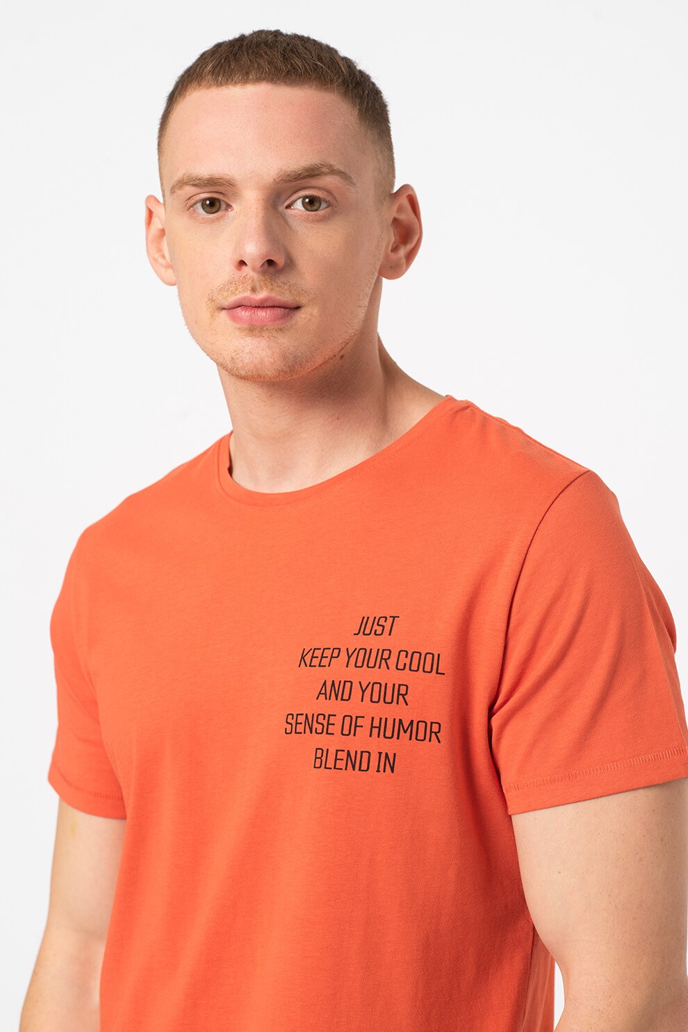 BLEND, Tricou cu detaliu text, Corai