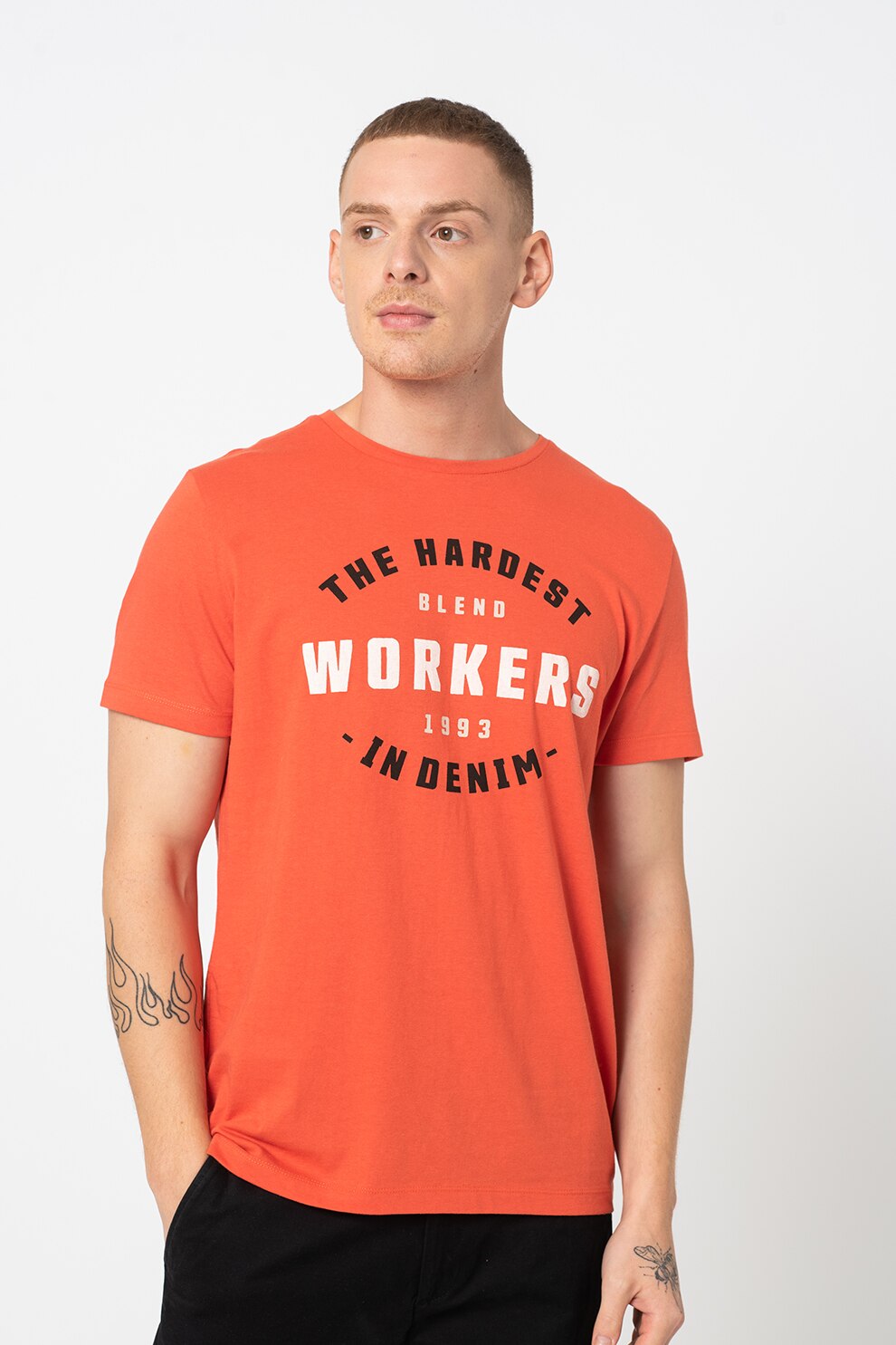 BLEND, Tricou cu imprimeu text, Corai