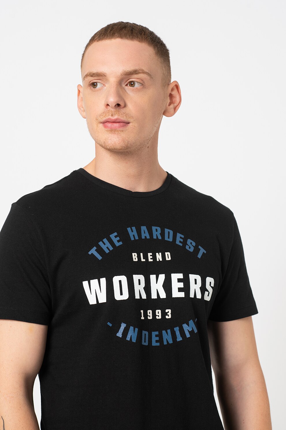 BLEND, Tricou cu imprimeu text, Negru