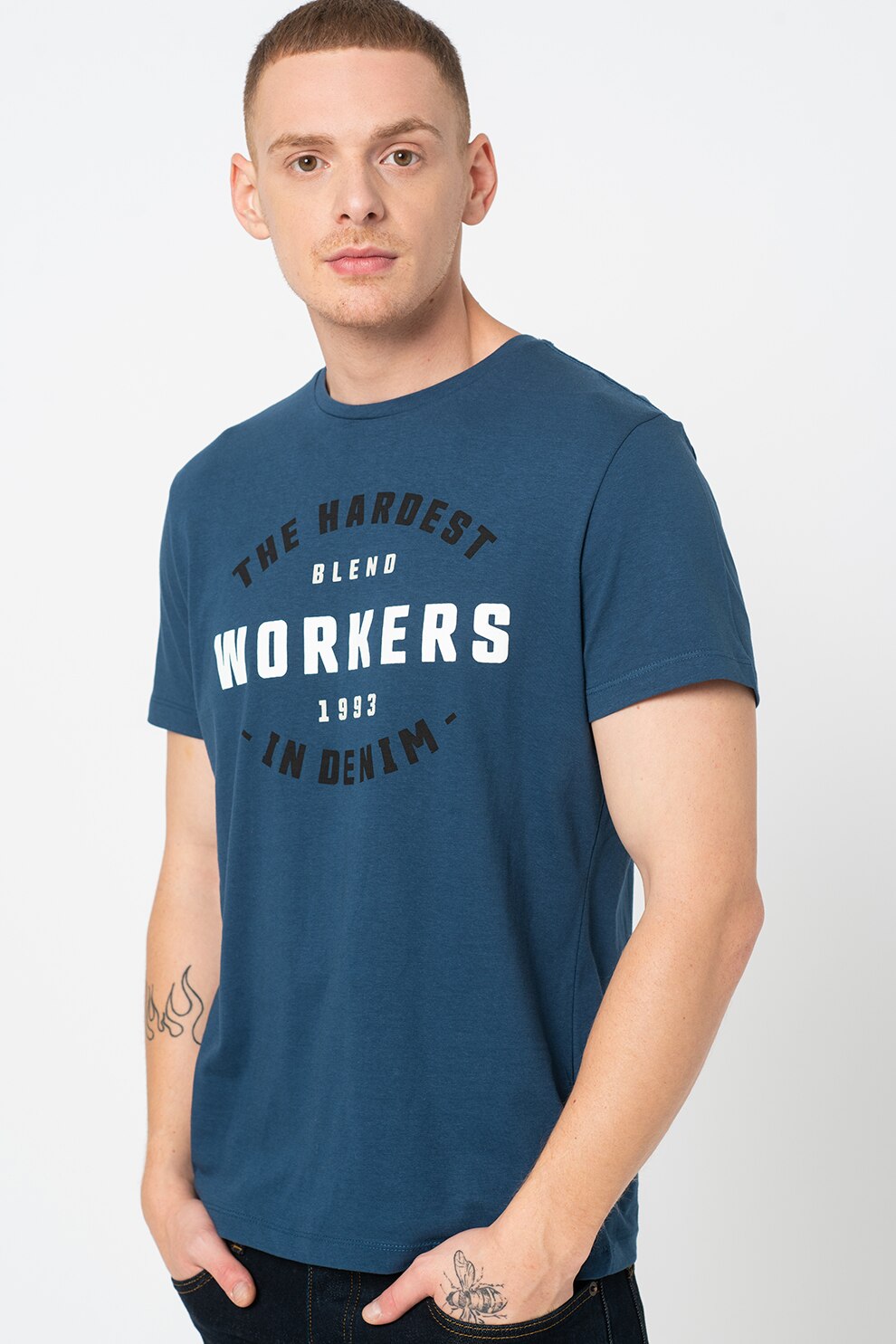 BLEND, Tricou cu imprimeu text, Bleumarin