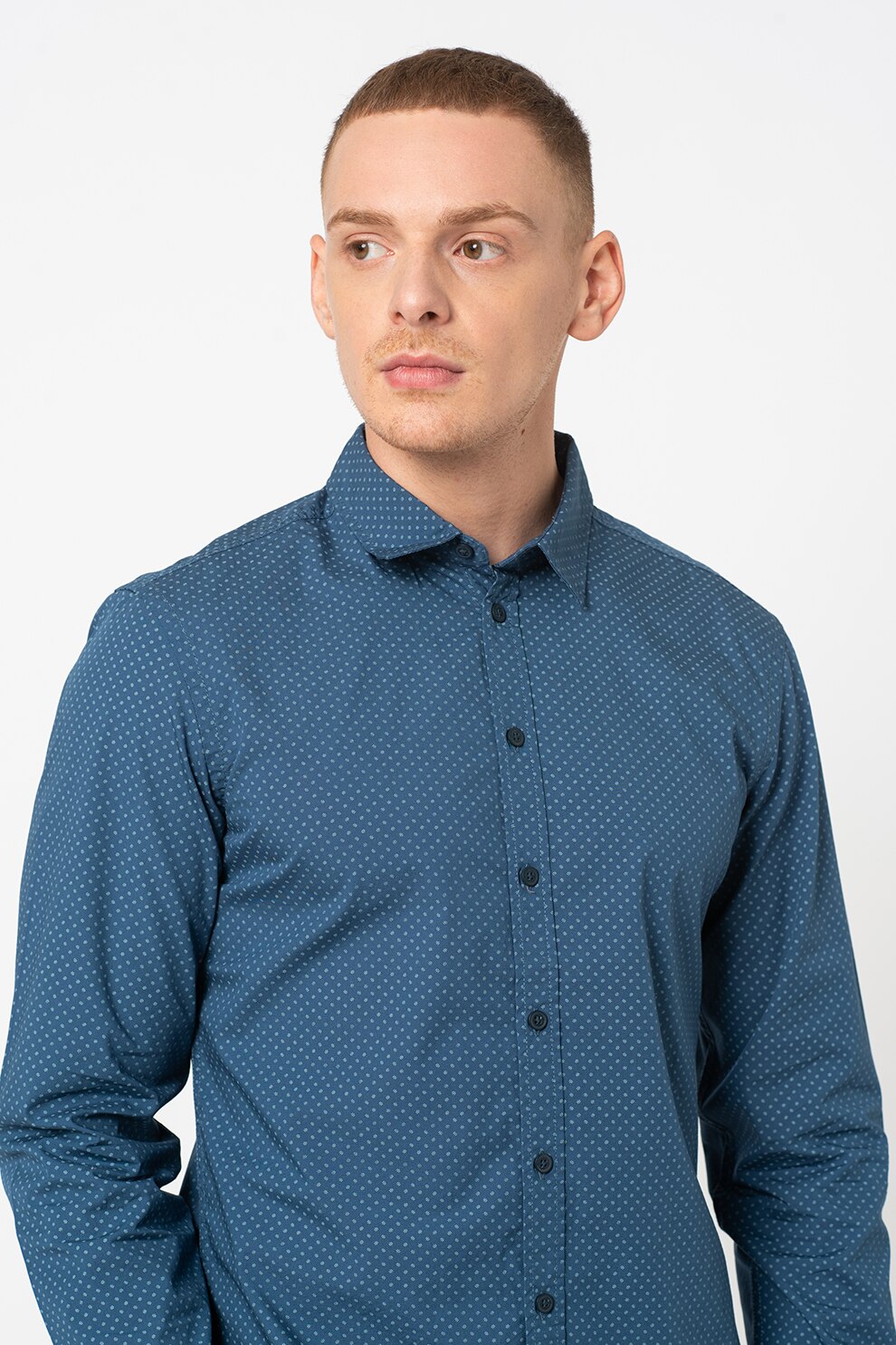 BLEND, Camasa de bumbac cu maneci lungi, Albastru inchis