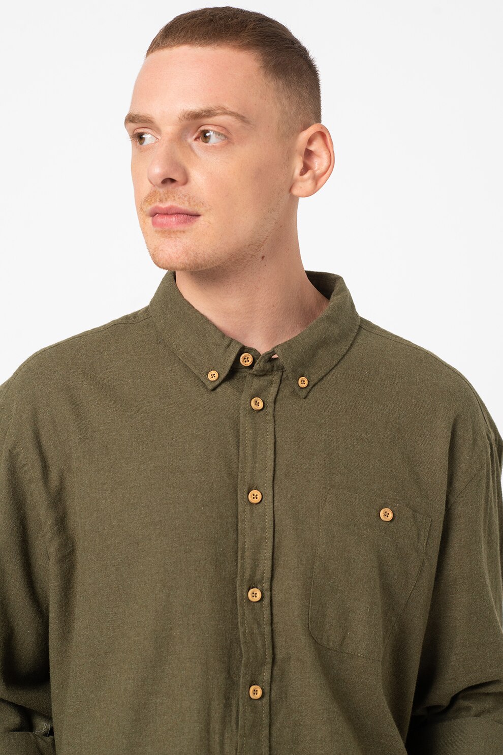 BLEND, Camasa cu guler fixat cu nasturi, Verde militar
