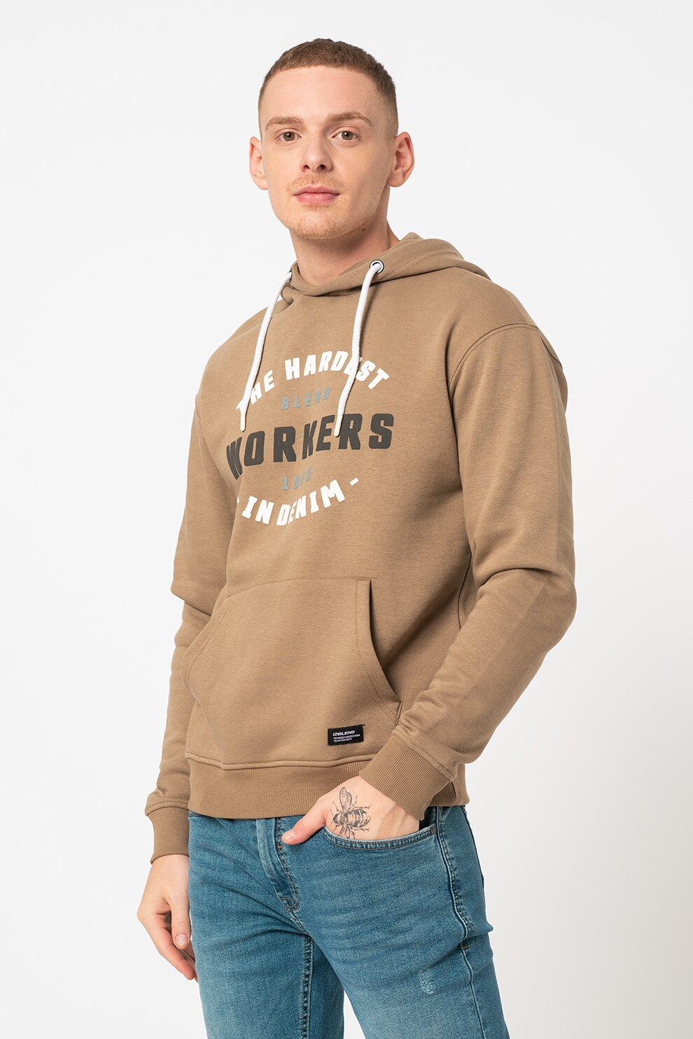 BLEND, Hanorac cu imprimeu text, Taupe