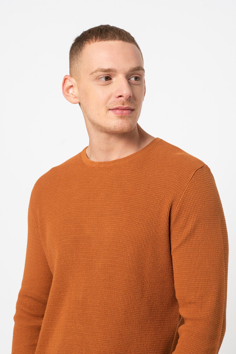 BLEND, Pulover texturat cu decolteu la baza gatului, Oranj mandarina