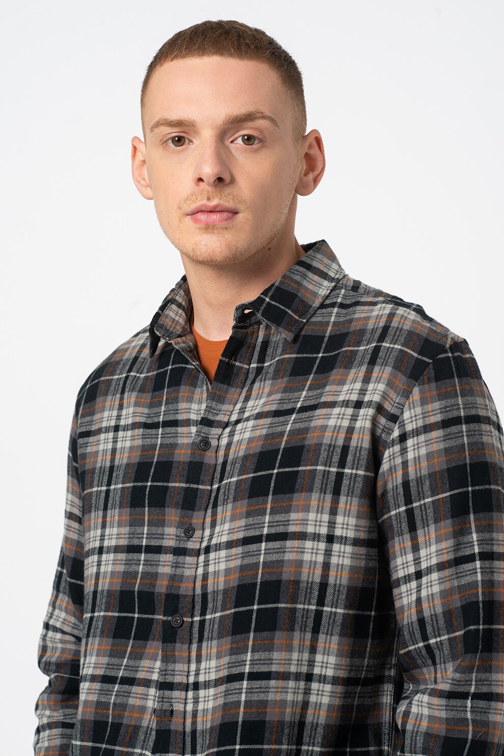 BLEND, Camasa in carouri cu maneci lungi, Gri inchis