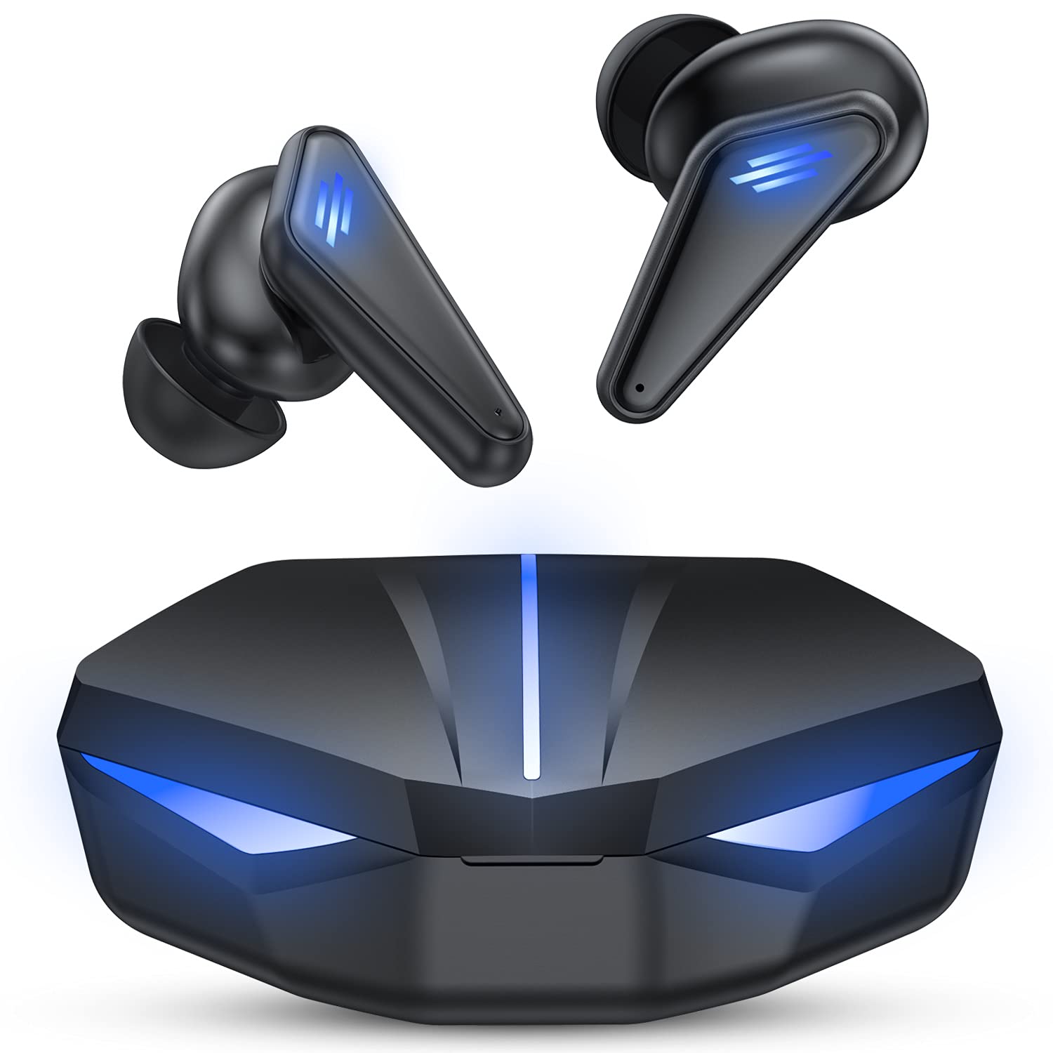 Casti Wireless TWS Gaming, 65 ms, Bluetooth 5.0, Microfon incorporat, Iluminare LED, Negru