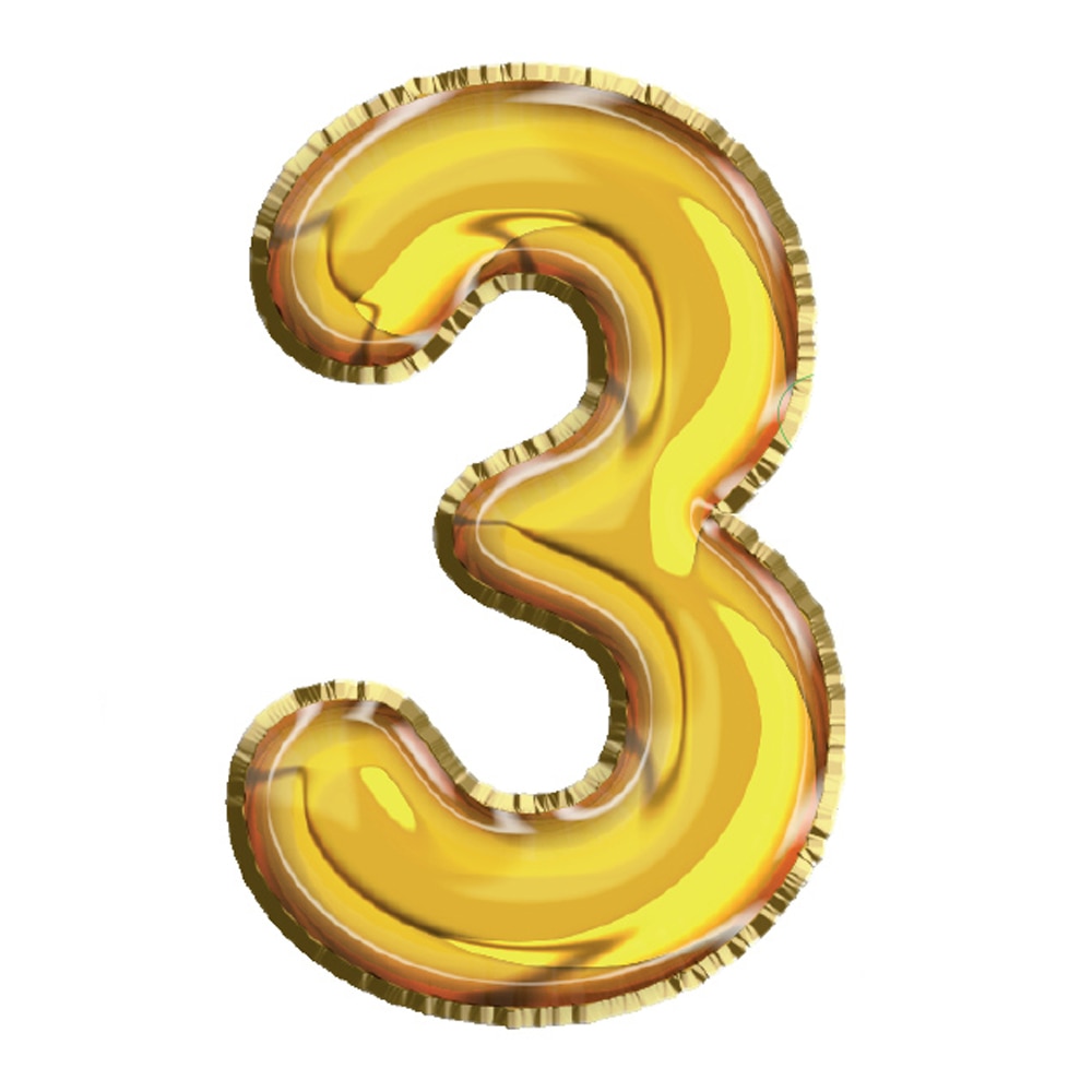 Balon din Folie de aluminiu, Auriu, Cifra 3, diametru 40 cm, Robentoys