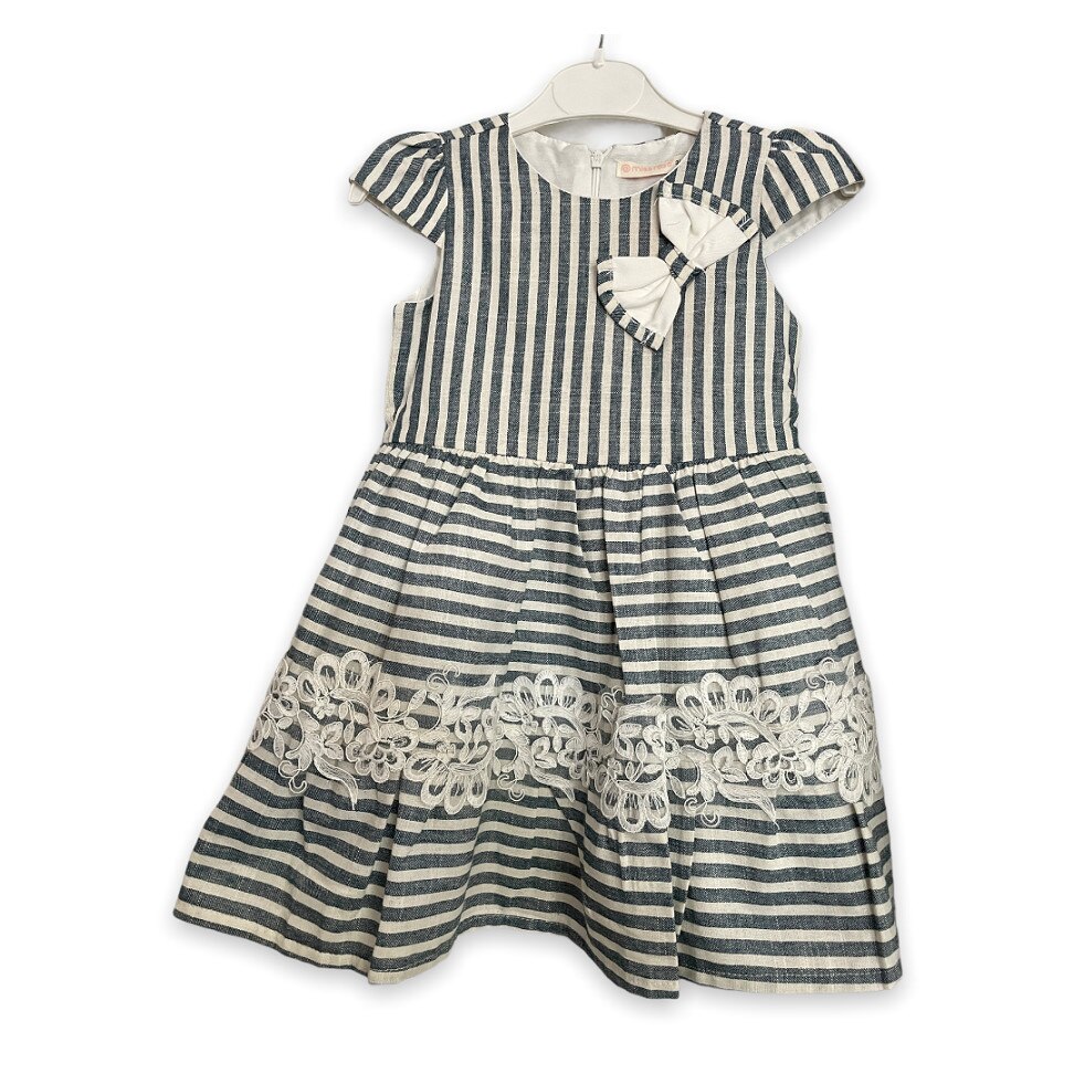 Rochita fetite casual moderna, bumbac, alb bleumarin, Alb/Bleumarin