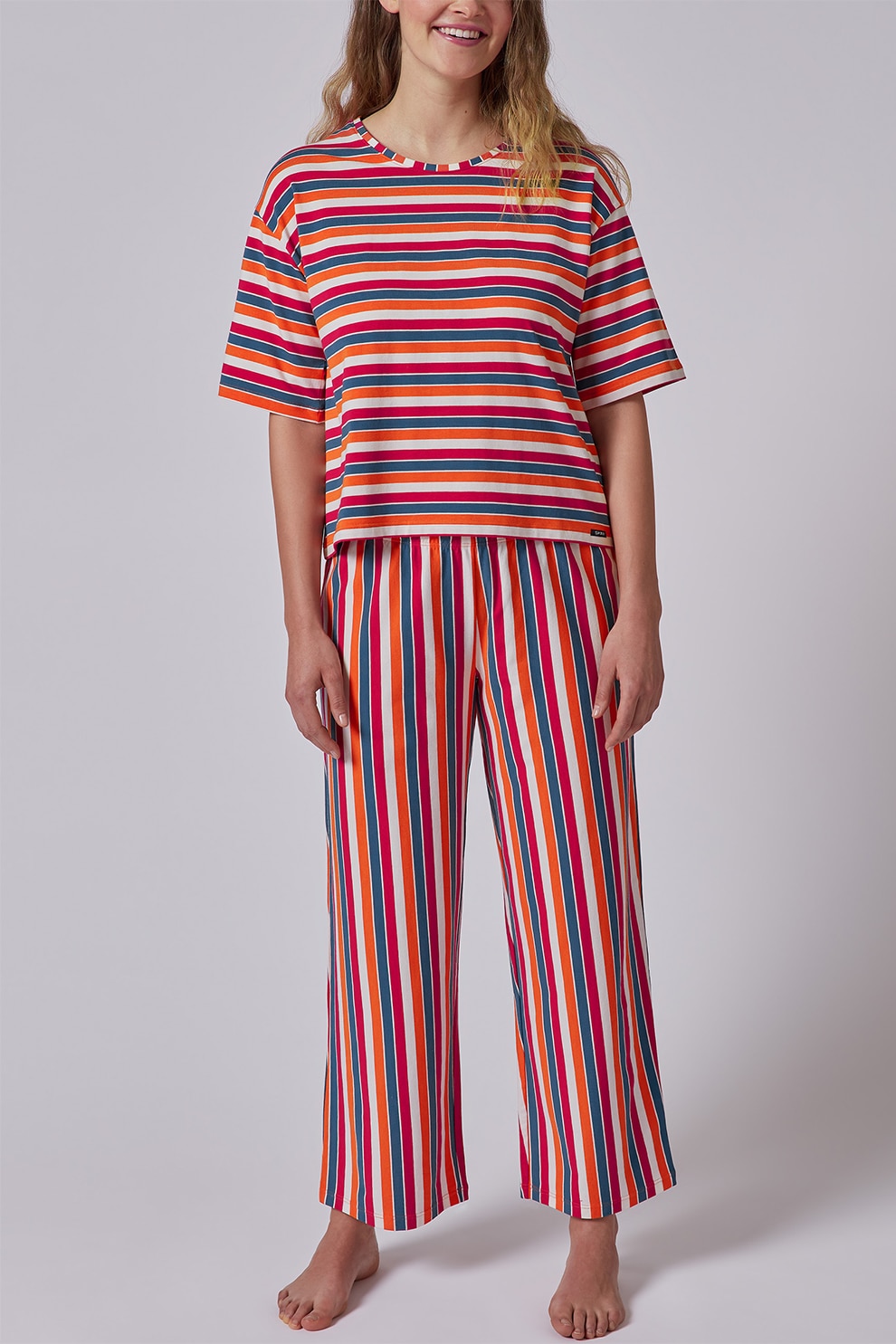 Skiny, Pijama in dungi cu decolteu rotund, Multicolora