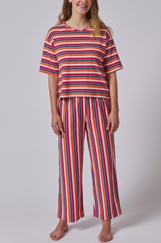 Skiny, Pijama in dungi cu decolteu rotund, Multicolora Skiny, Pijama in dungi cu decolteu rotund, Multicolora