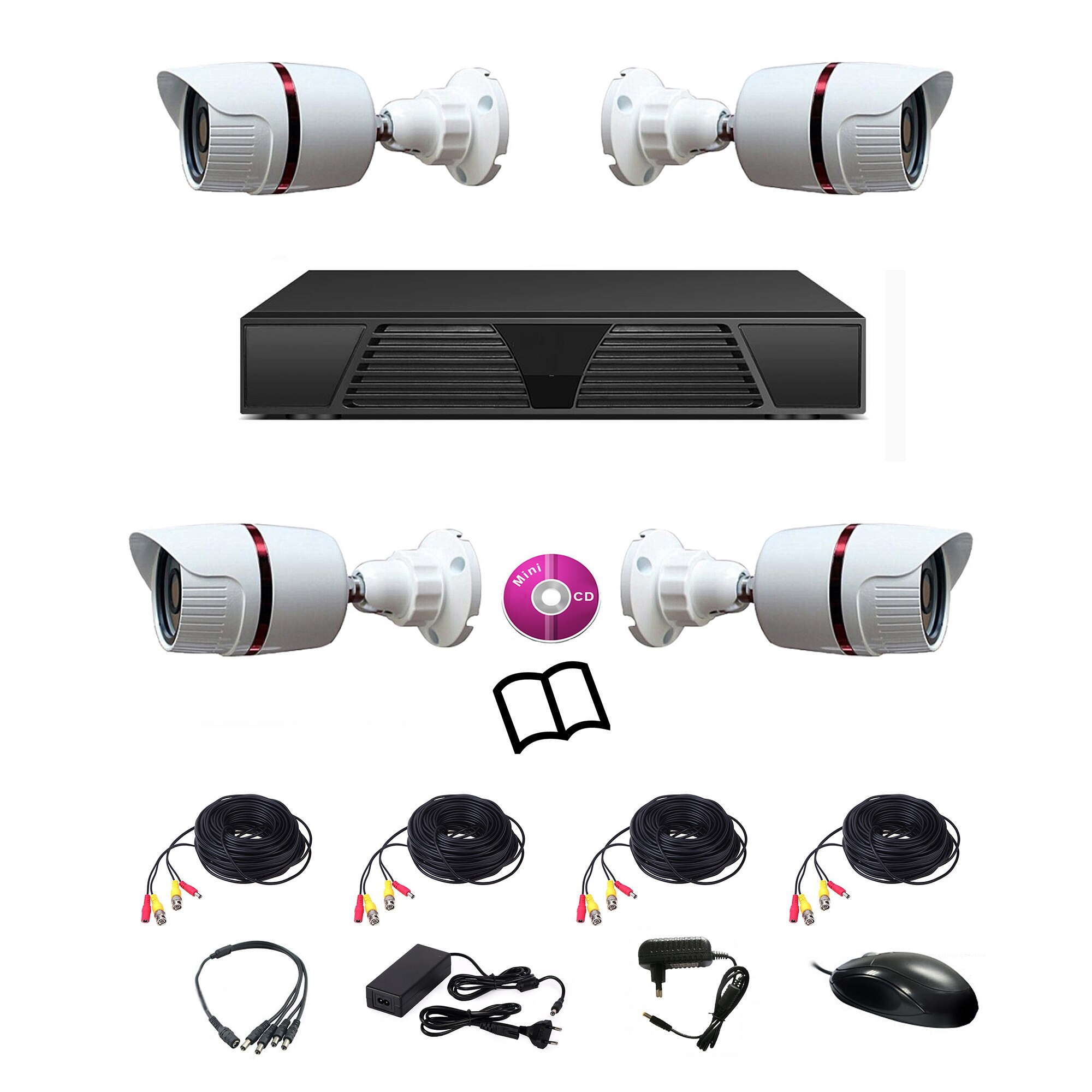 Sistem de supraveghere DVR, TECH AD, de exterior cu 4 camere HD 720P cu infrarosu