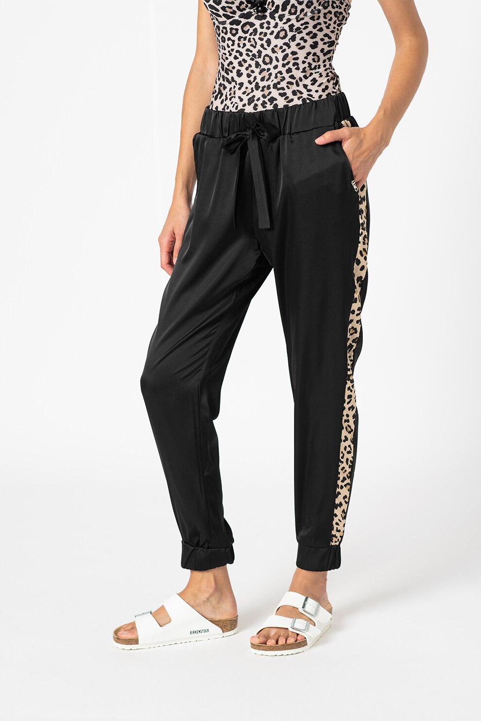 Liu Jo, Pantaloni de casa cu imprimeu lateral, Negru/Bej