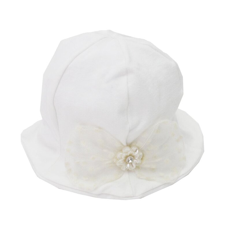 Palarie bumbac, ivory, cu fundita crem