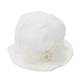 Palarie bumbac, ivory, cu fundita crem Palarie bumbac, ivory, cu fundita crem