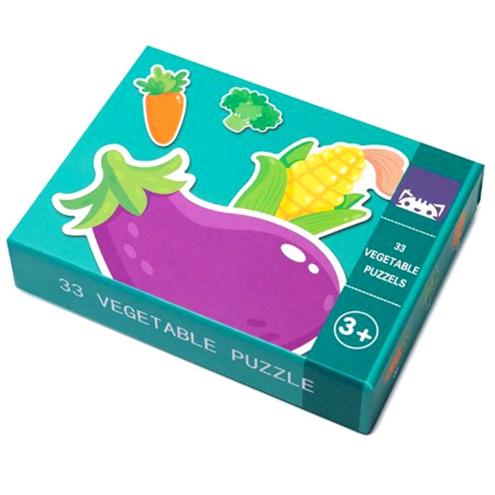 Set puzzle de jucarie, 8 Legume din lemn, 33 de piese