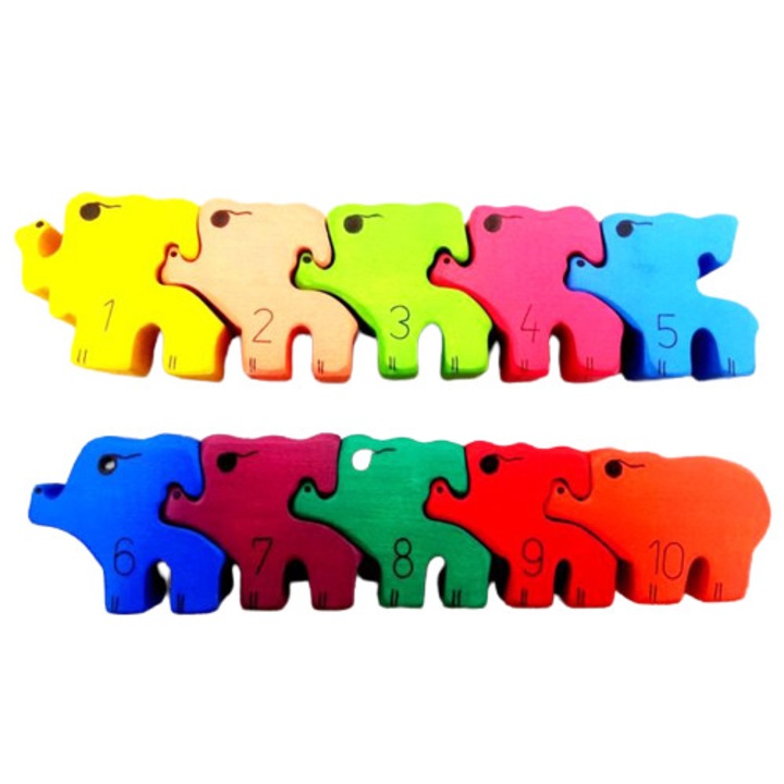 Puzzle Elefanti, 10 piese, multicolor